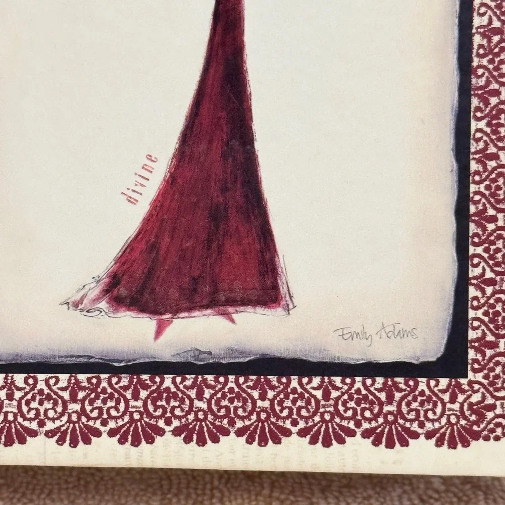 Vintage 2004 Emily Adams Fashion Note Card Set Burgundy Dress & Heels Incomplete